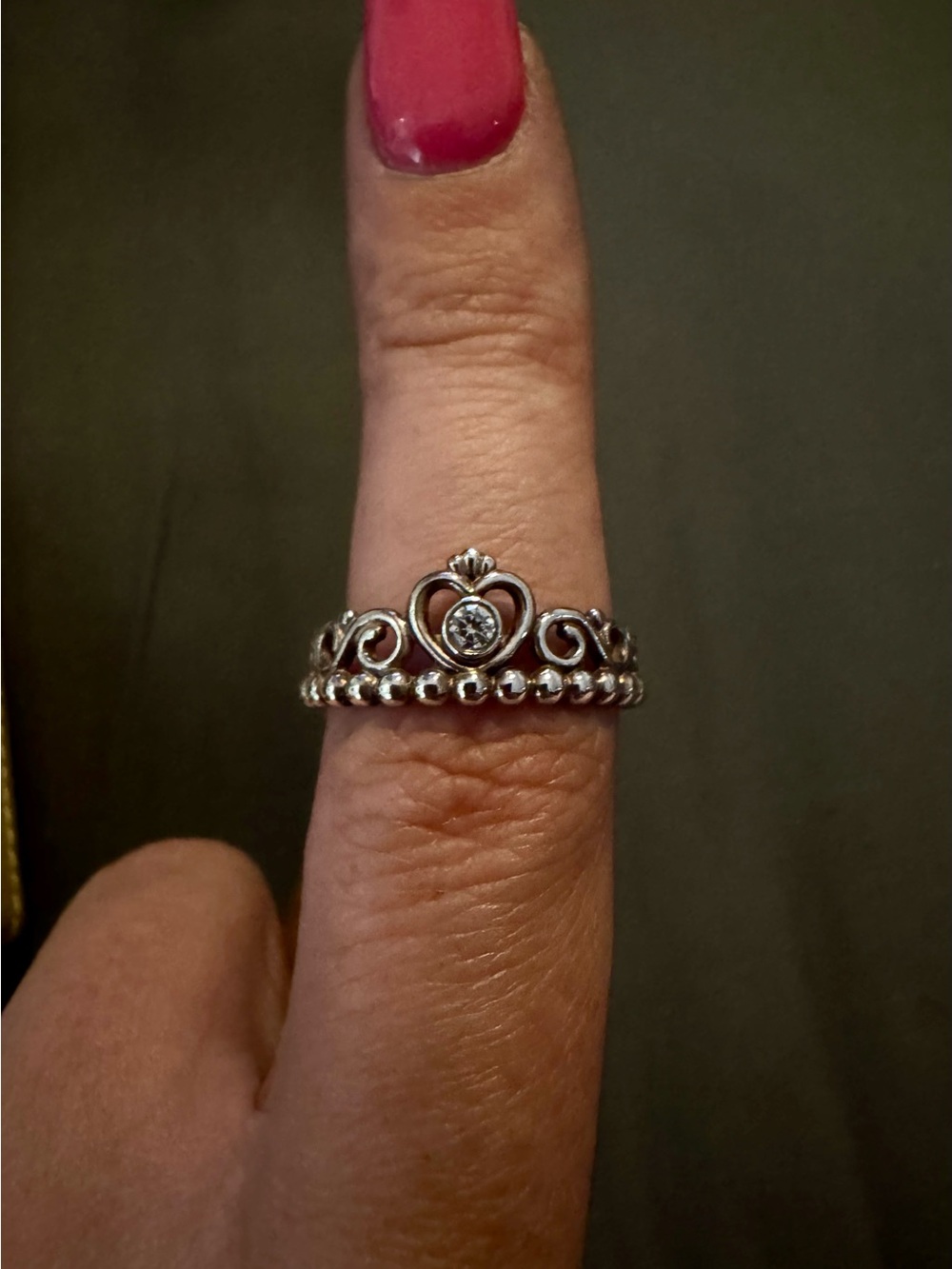 Sterling Silver Pandora Heart Tiara Ring - Pink Accent